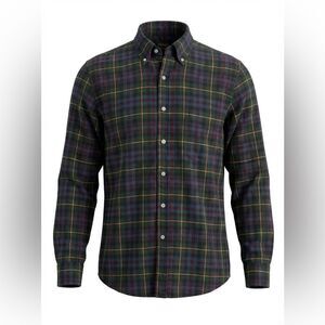 J McLaughlin Men's Plaid Button-Down Shirt brown striped size S